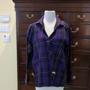 Foxcroft Purple and Black Checkered long sleeve  Blouse